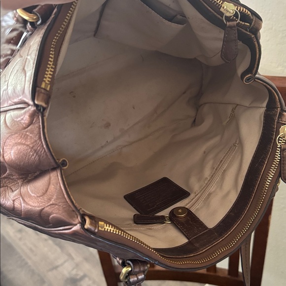 Coach Peyton Tote Satchel F24607 Metallic Bronze C Embossed Leather 2 Hang Tags - Picture 10 of 16